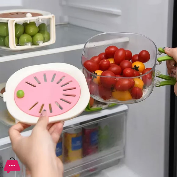 Dust-Proof Fruit Drainer Basket Hidden Folding Handle Drain Switch Expandable 2-In-1
