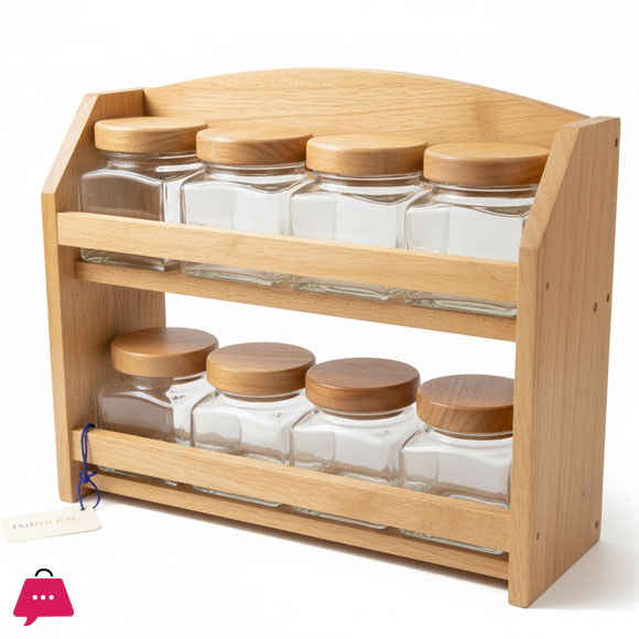 Elegant Wood Glass Spices Rack Square - 8pcs