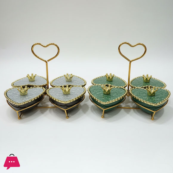 Four-Piece Porcelain Heart Shape Bowl with Stand