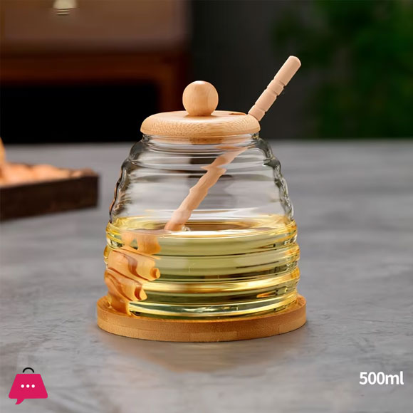 Glass Honeycomb Tank Honey Storage Container with Dipper and Lid Honey Bottle