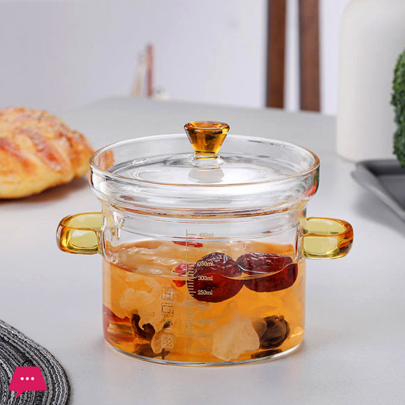 High Borosilicate Glass Mini Cooking Pot Double Handle With Lid Egg Bowl Soup Tureen