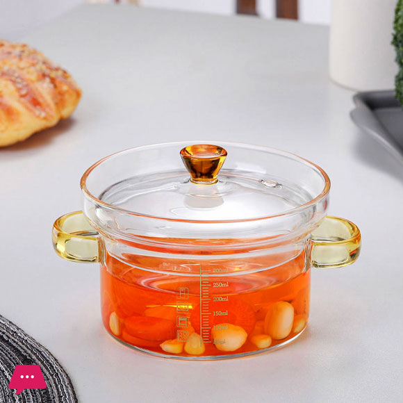 High Borosilicate Glass Mini Cooking Pot Double Handle With Lid Egg Bowl Soup Tureen