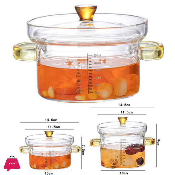 High Borosilicate Glass Mini Cooking Pot Double Handle With Lid Egg Bowl Soup Tureen