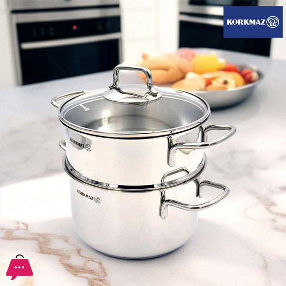 Korkmaz Perla High Quality Stainless Steel Steamer Pot Set 24cm