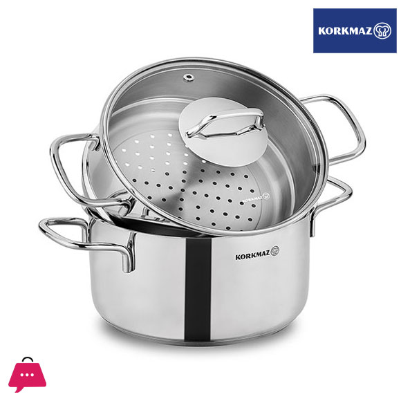 Korkmaz Perla High Quality Stainless Steel Steamer Pot Set 24cm