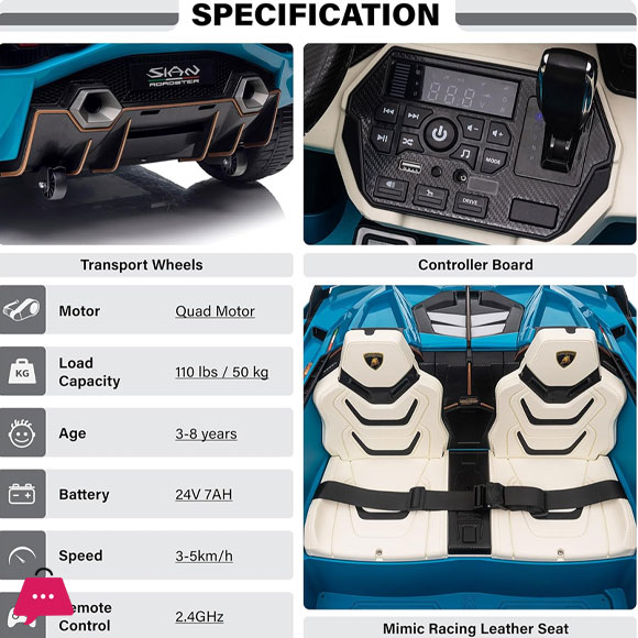 Lamborghini SIAN 2-Seater Ride-on Car for Kids 24V with Remote Control Light Music