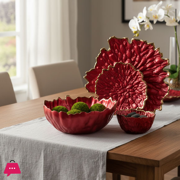 Luxury Gold Leaf Textured Fruit Bowl & Cake Set (14 Pieces)