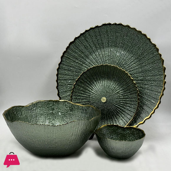 Luxury Round Textured Fruit Bowl & Cake Plate Set (14 Pieces)