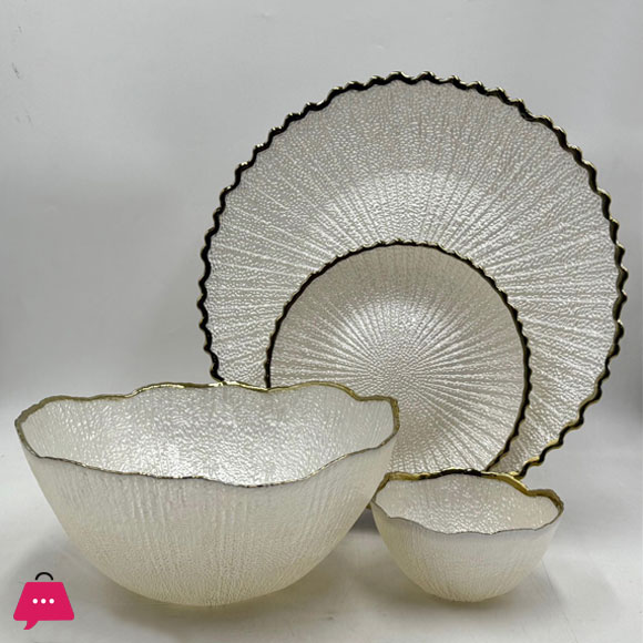 Luxury Round Textured Fruit Bowl & Cake Plate Set (14 Pieces)