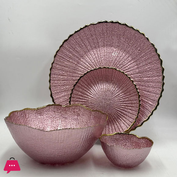Luxury Round Textured Fruit Bowl & Cake Plate Set (14 Pieces)