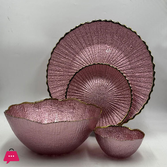 Luxury Round Textured Fruit Bowl & Cake Plate Set (14 Pieces)