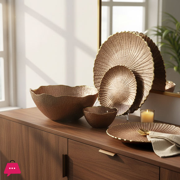 Luxury Round Textured Fruit Bowl & Cake Plate Set (14 Pieces)