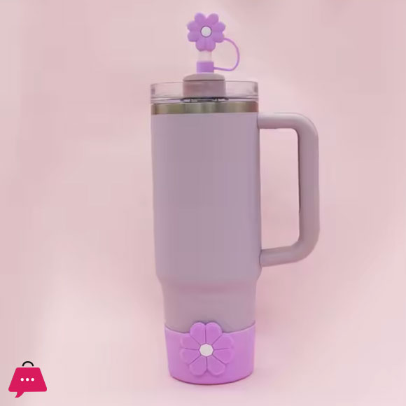 Silicone Topper & Boot For Tumbler Accessories Drinkware Accessories of Cup ( Bow Daisy Flower)