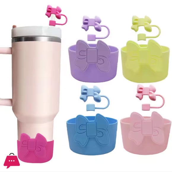 Silicone Topper & Boot For Tumbler Accessories Drinkware Accessories of Cup ( Bow Daisy Flower)