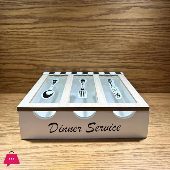 3-Compartment Wooden Cutlery Box with Lid