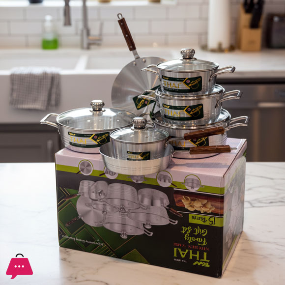 Thai Kitchen ware Cookware Set of 15 pieces - Glass Lid