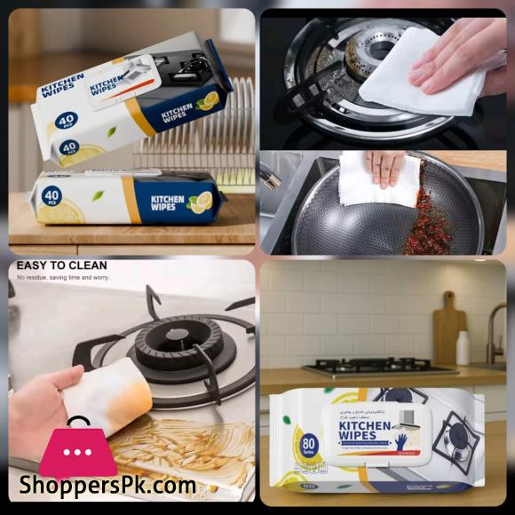 80 Pcs Kitchen Cleaning Wipes Lemon Scent – Effective Cleaning & Removing Grease & Stains