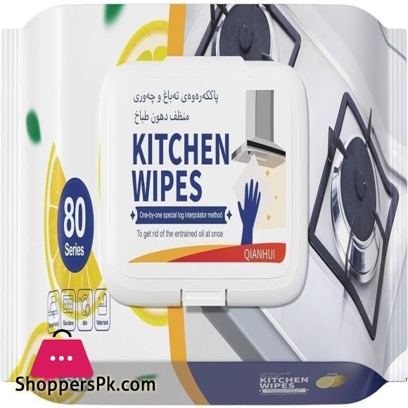 80 Pcs Kitchen Cleaning Wipes Lemon Scent – Effective Cleaning & Removing Grease & Stains