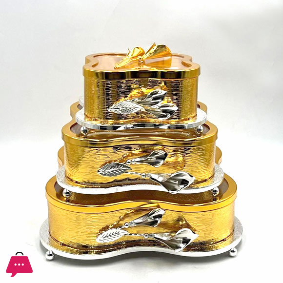 Elegant Golden Square Nuts and Candy or Food Storage Container with Lid 3-Piece