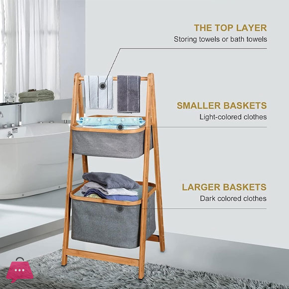 Folding Bamboo Two & Three-Tier Storage Basket