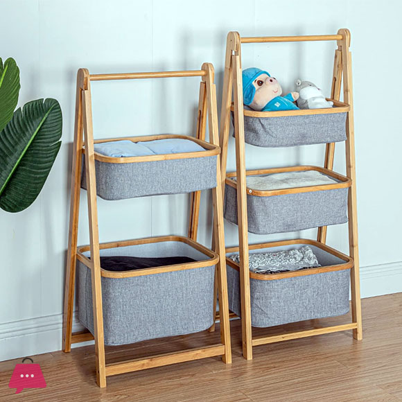 Folding Bamboo Two & Three-Tier Storage Basket