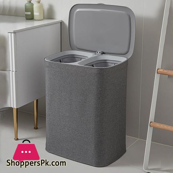 Laundry Basket with Lid Dual Compartment Design Laundry Hamper for Bathroom Laundry