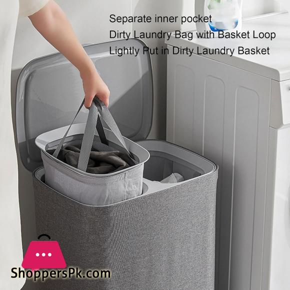 Laundry Basket with Lid Dual Compartment Design Laundry Hamper for Bathroom Laundry