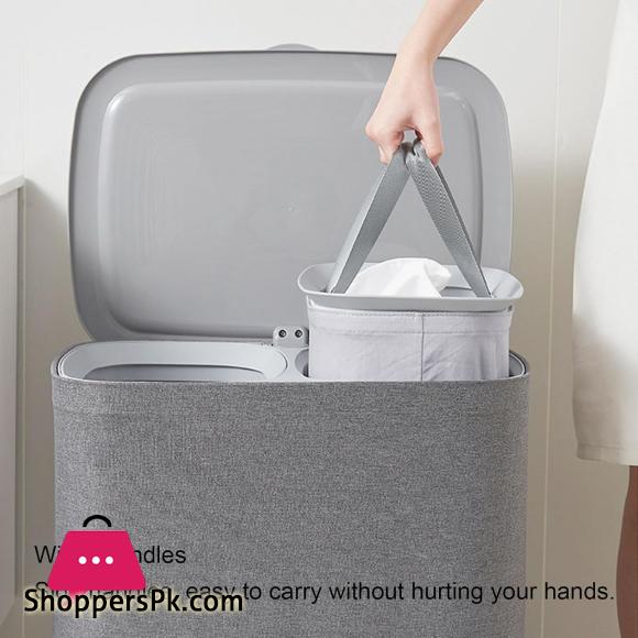 Laundry Basket with Lid Dual Compartment Design Laundry Hamper for Bathroom Laundry