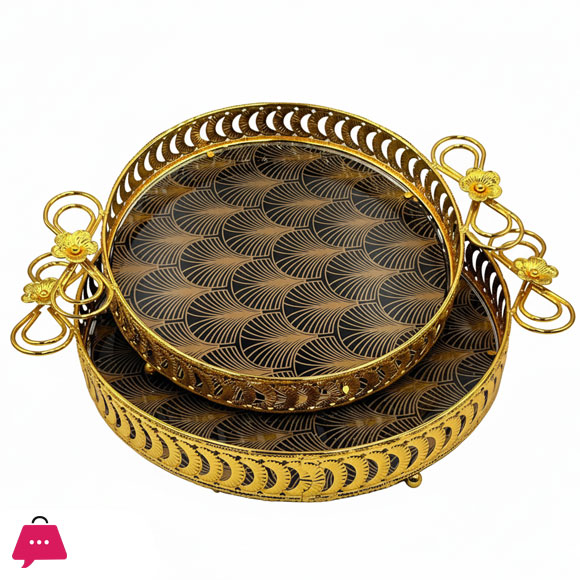 Round Metal Mirror Makeup Tray Jewelry Trinket Tray Cosmetic Perfume Tray for Dresser Bathroom Bedroom Countertop Organizer Tray 2PC