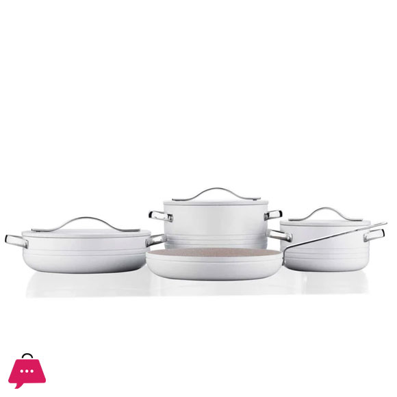 korkmaz Linea Plus Cookware Set-Vanilla 7Pcs A2620-1