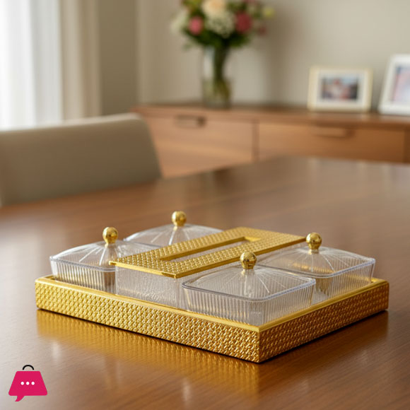 Acrylic and Gold Snack Dry Fruit and Tissue Box