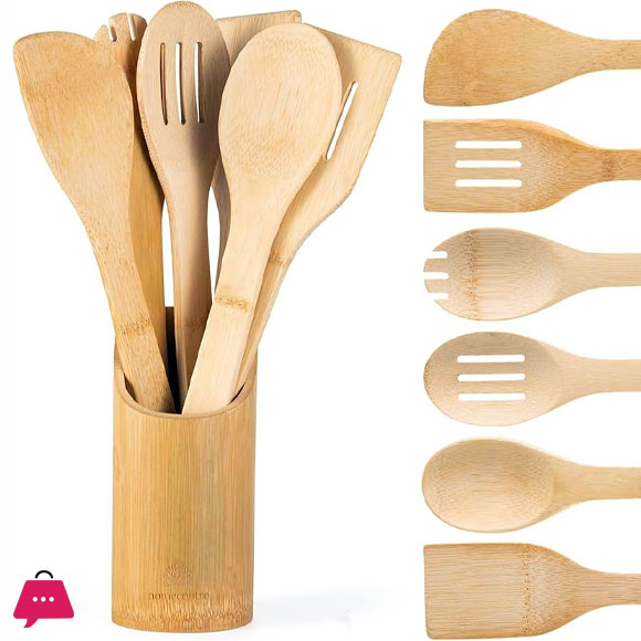 Bamboo Wood Cooking Spoon Set of 7