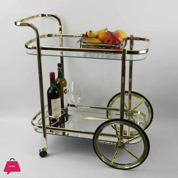 Gold Brass and Glass Bar Cart Mini Bar Tea Trolley Rectangular