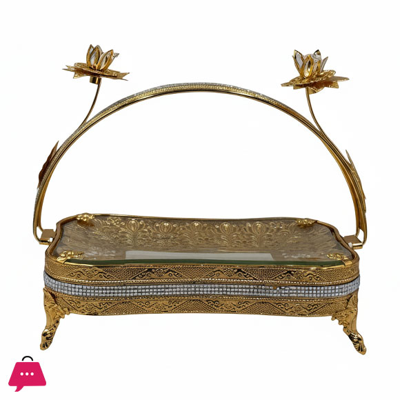 Exquisite Golden Lotus Decorative Serving Platter with Crystal Accents