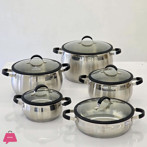 Life Smile Induction Bottom, Silicone Handles & Glass Lids Stainless Steel 18/10 Cookware 10 Pieces