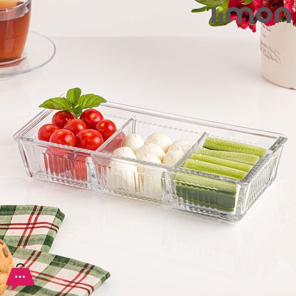 Limon 3 Divided Multi-Purpose Glass Tray with Acrylic Lid