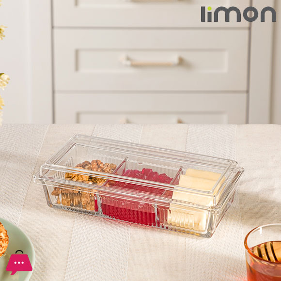 Limon 3 Divided Multi-Purpose Glass Tray with Acrylic Lid