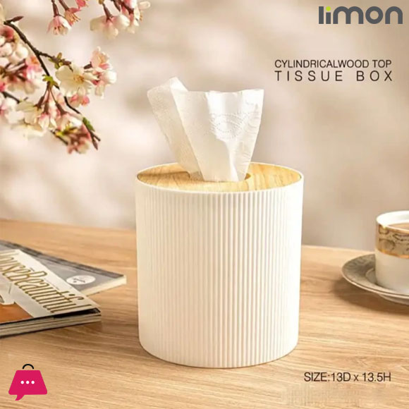 Limon Cylindrical Wood Top Tissue Box