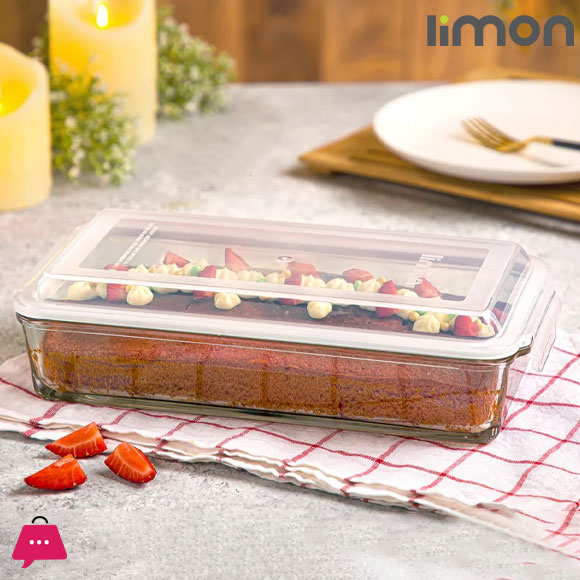 Limon Glass Baking Tray with Lid Rectangular Baking Dish 1.4 Liter - Iran Made