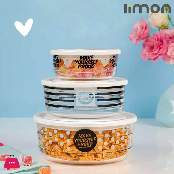 Limon Printed Vacuum Glass Container Set of 3