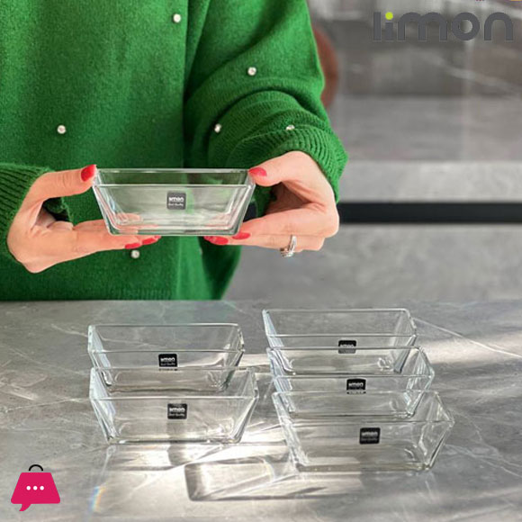 Limon Rectangle Dessert Glass Bowl Pack of 6 Pcs 200ml Iran Made