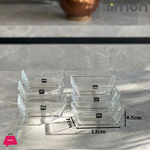 Limon Rectangle Dessert Glass Bowl Pack of 6 Pcs 200ml Iran Made