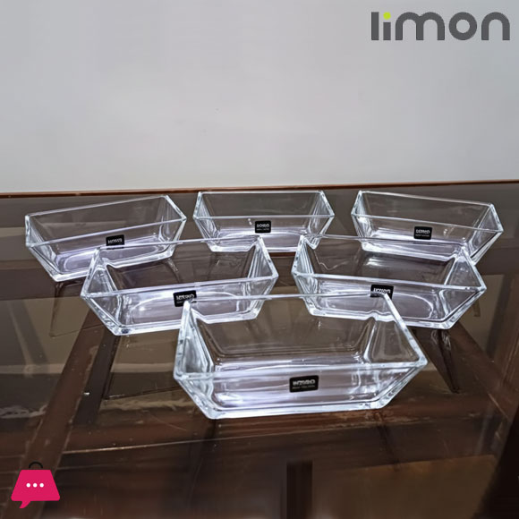 Limon Rectangle Dessert Glass Bowl Pack of 6 Pcs 200ml Iran Made
