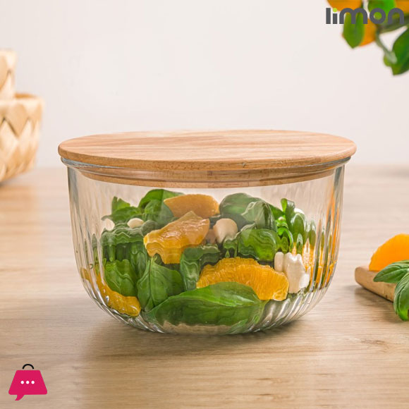 Limon Round Glass Bowl With Bamboo Lid Microwave Safe