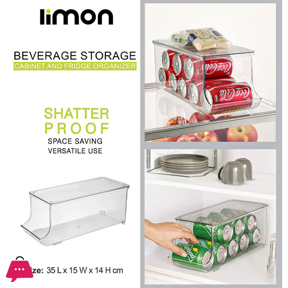 Limon Stackable Soda Can Organizer with Lids, Refrigerator Organizer 1-Pcs