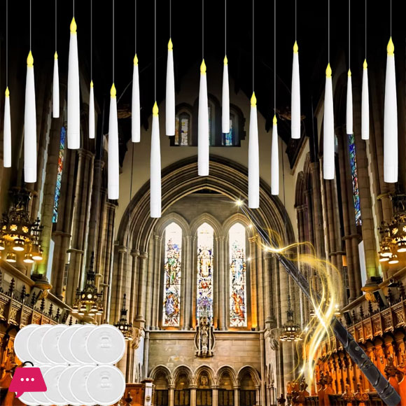 Magic Glowing Candles Set With Sensor Control Stick Flameless Flying Candle with LED Magic Wand