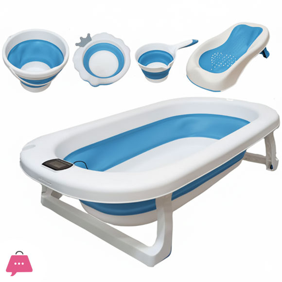 Newborn to Toddler Collapsible Baby Bath Tub Set with Bucket and Spoon 5 in 1