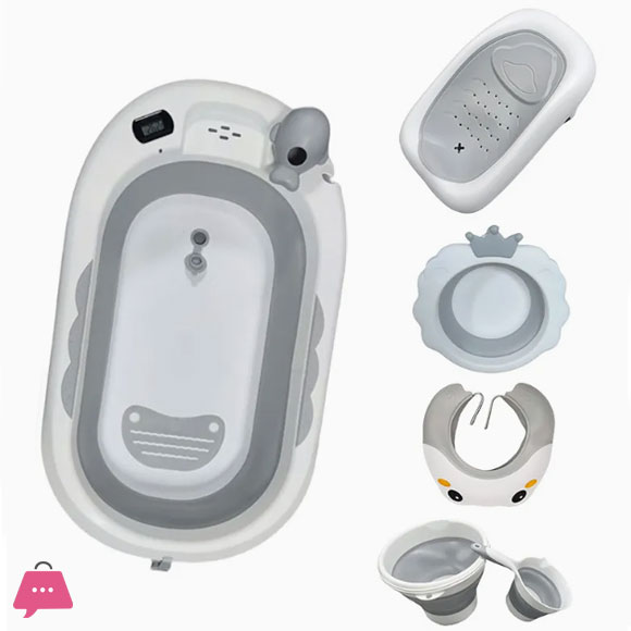 Newborn to Toddler Collapsible Baby Bath Tub Set with Bucket and Spoon 6 in 1