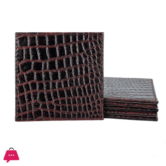 Classic Style PU-Leather Coaster Set – 6 Pieces with Holder
