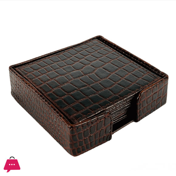 Classic Style PU-Leather Coaster Set – 6 Pieces with Holder